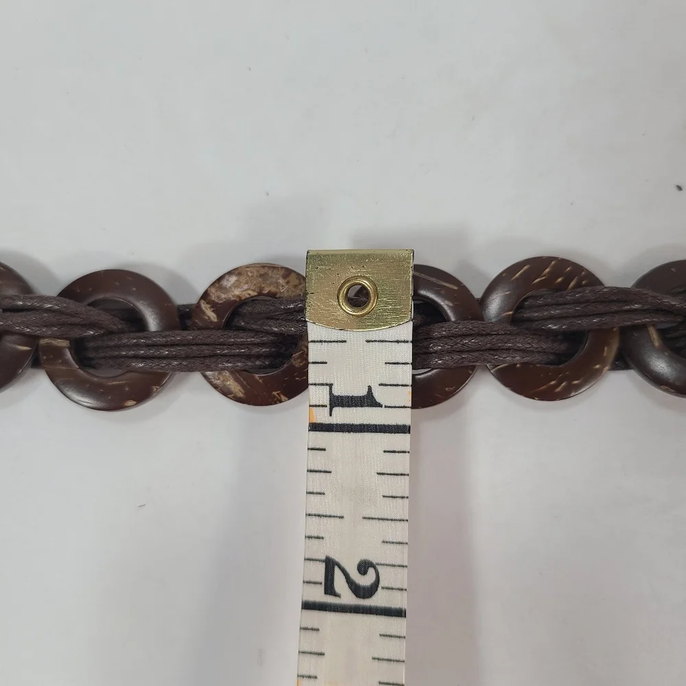 Coconut Shell Circle Disc Boho Brown Tie Closure Belt Women Size Large